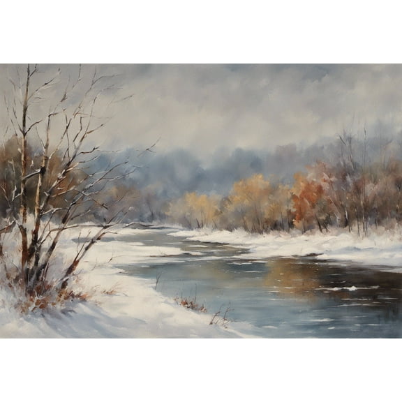 Snowy Stream in Winter Oil Painting I - 12" x 18" Art Print Wall Decor