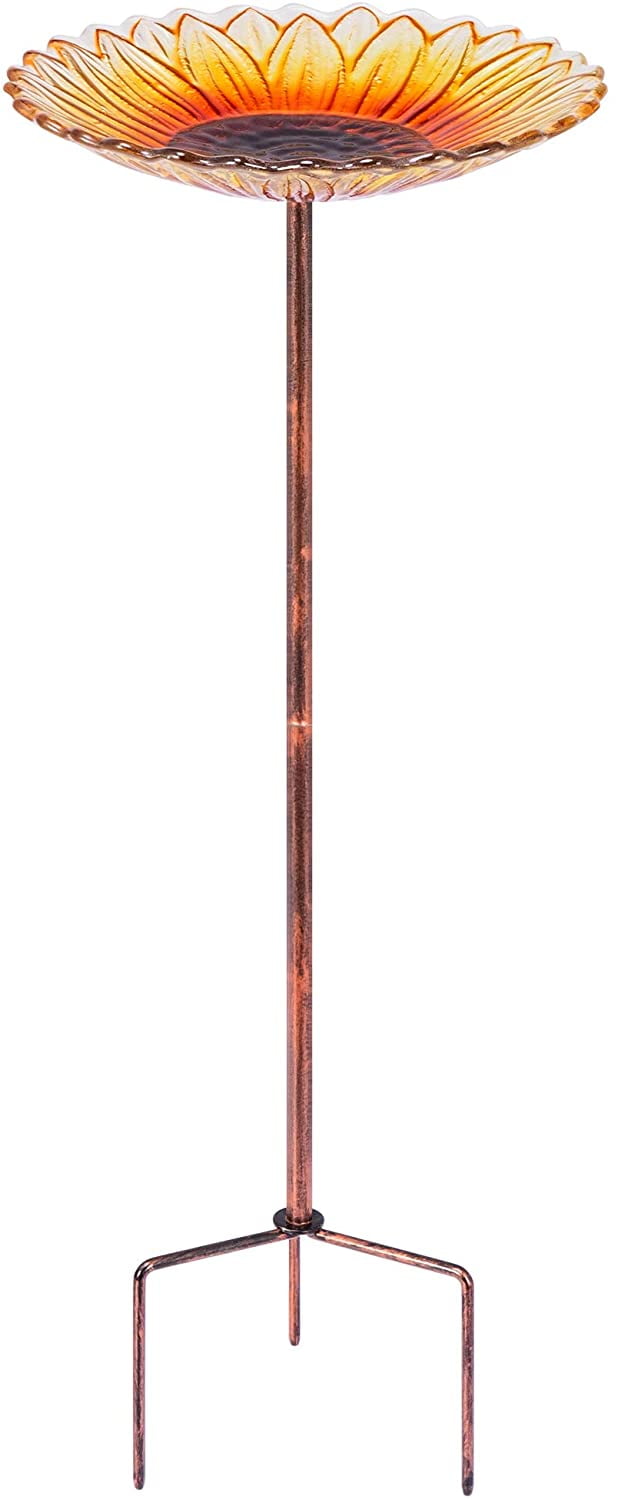 VIVOHOME 24 Inch Height Sunflower Glass Bird Bath with Metal Stake for Outside