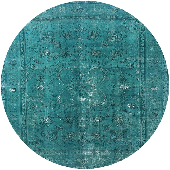 Ahgly Company Machine Washable Indoor Round Industrial Modern Teal Green Area Rugs, 5' Round