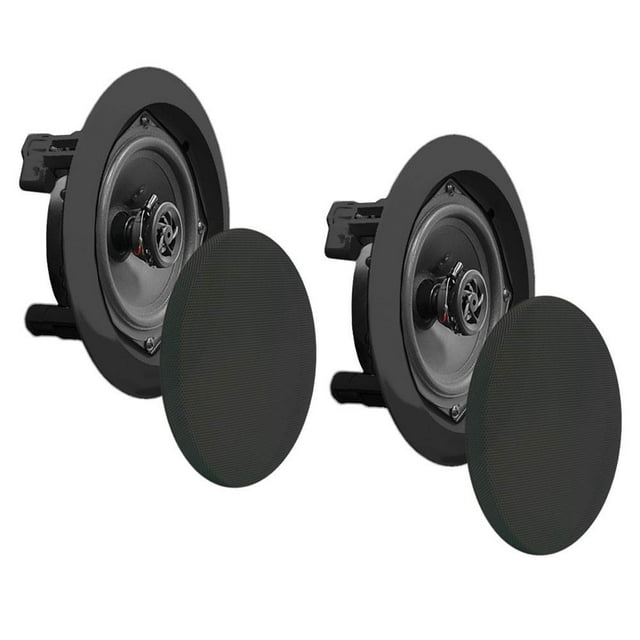 Pyle Haut-Parleurs Muraux Plafonniers - Paire de 5,25 Pouces de Haut-Parleur Caisson de Basses Mi-Basse Bidirectionnel 1`` Tweeter en Dôme Polymère, Conception Encastrée avec Réponse en Fréquence de 80Hz - 20kHz et Pic de 150 Watts, Installation Facile - PDIC51RDBK