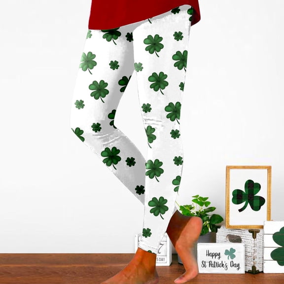 Wangmeiwg St Patricks Day Leggings for Women Women's Printed High Waist Control Tights for Yoga and Sport Activities White XXL