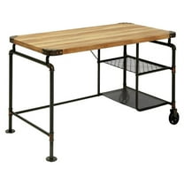 Pemberly Row Metal Writing Desk with Casters in Antique Black
