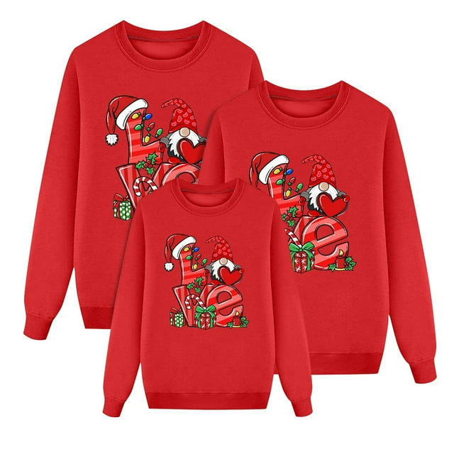 Aocisk Pyjamas de Noël pour Enfants pour la Famille avec Imprimé de Noël Chandail en Molleton Sans Capuche Col Rond Chandail Confortable pour Enfants avec Pyjamas Assortis pour les Vacances en Famille Rouge 2-3 Ans