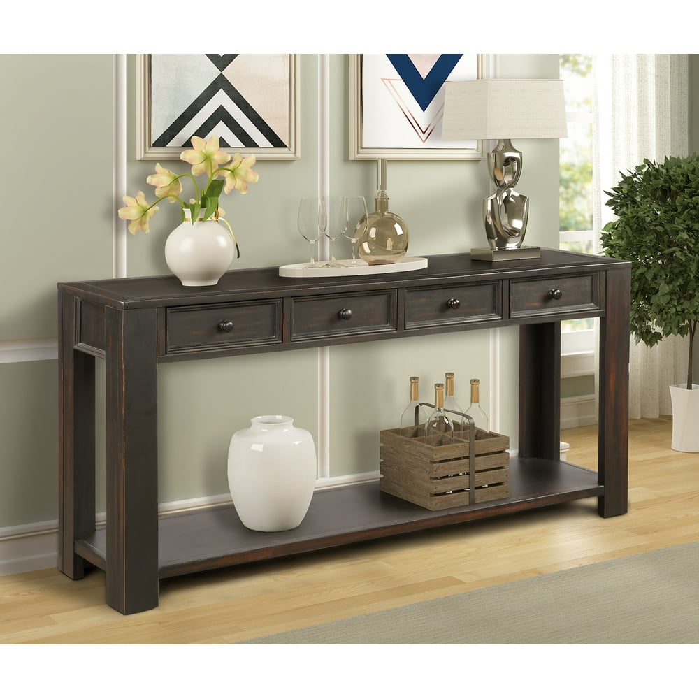 SEGMART Tall Console Table with 4 Big Storage Drawers, 64'' x 15'' x 30