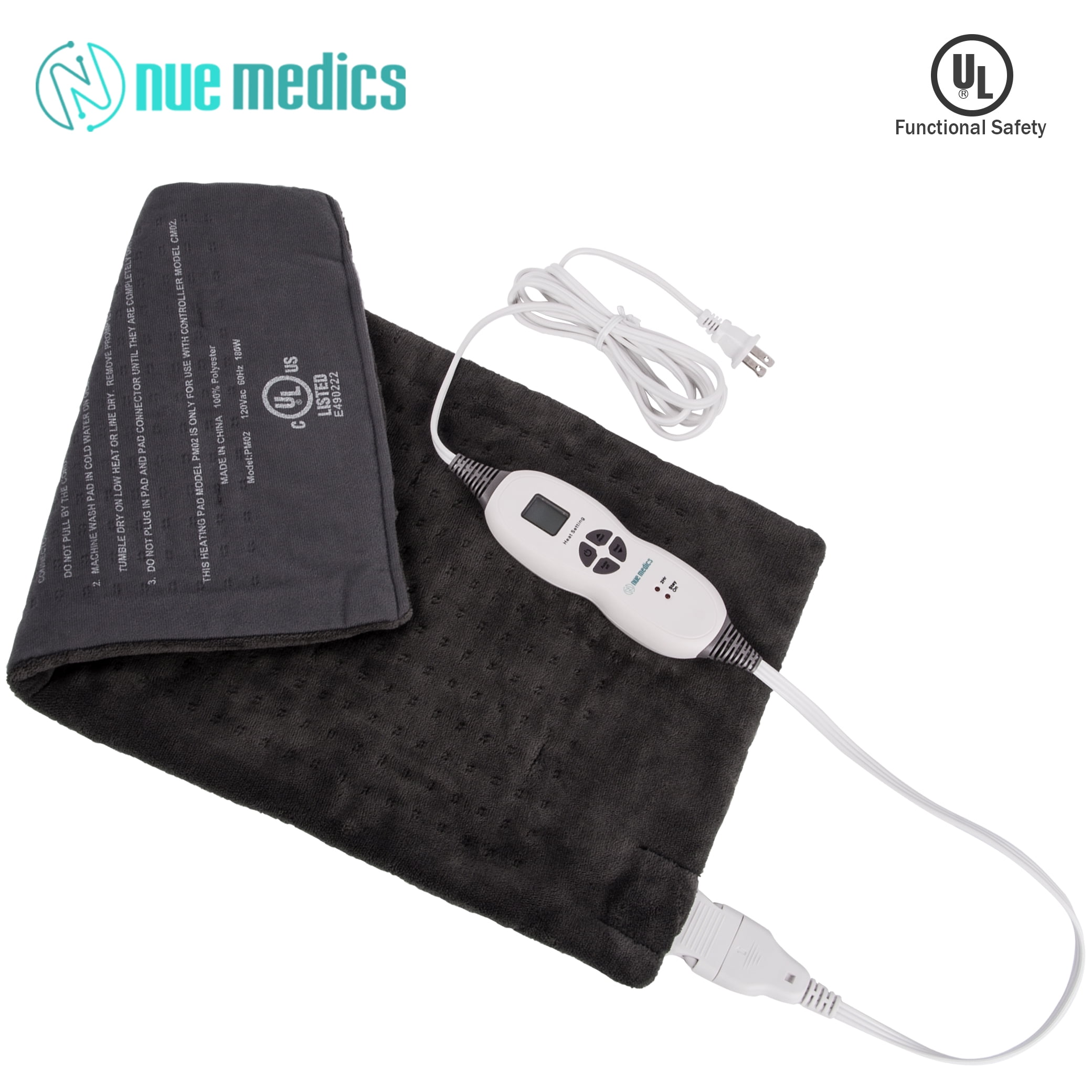 XL Heating Pad 12'X24' Moist or Dry Heat Therapy for Back Neck Shoulder Pain Relief and Muscle Cramps. 2 Hour Auto Shut-Off for Piece of Mind - Machine Washable Micro-Plush Fabric Gray