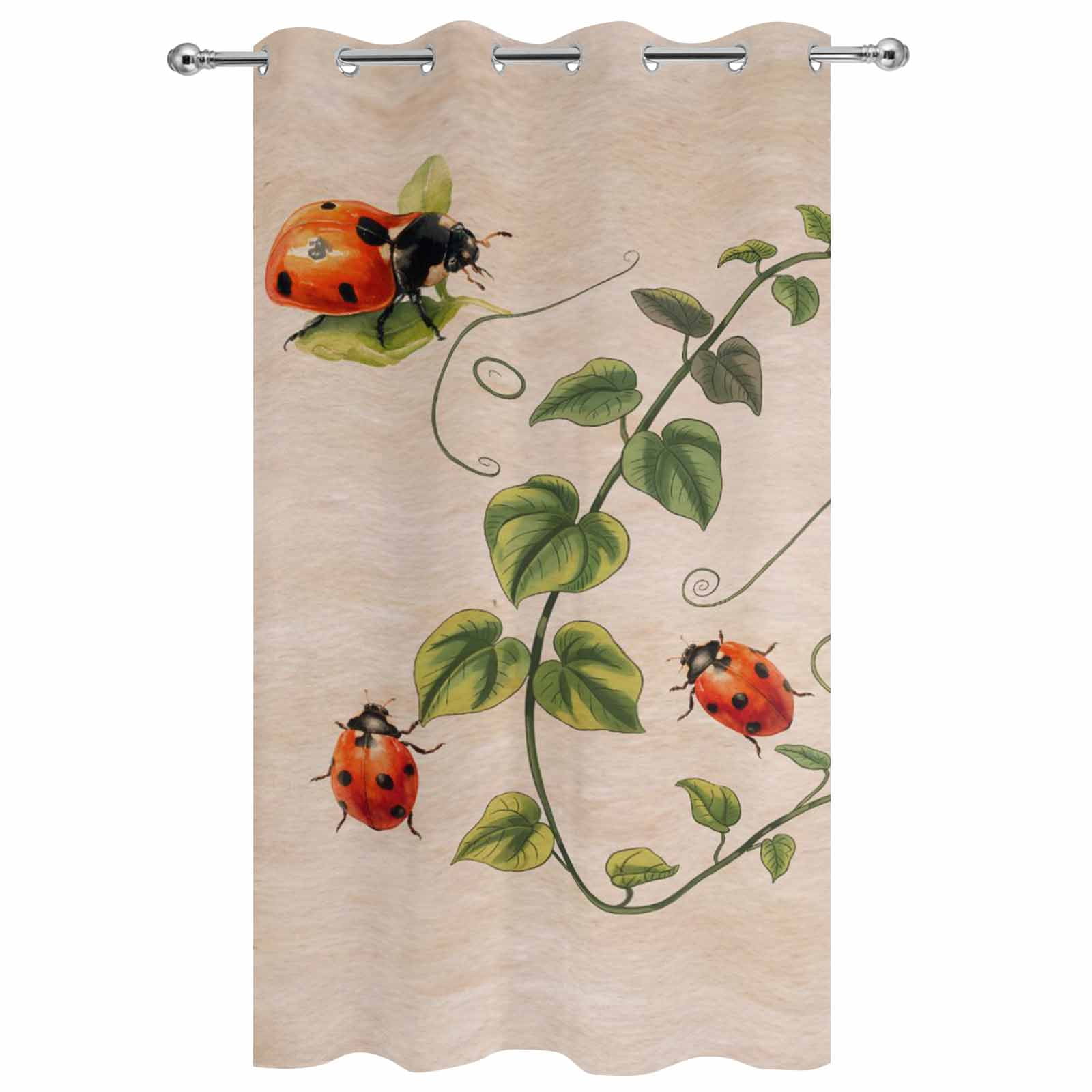 Outdoor Curtains for Patio Waterproof, Ladybugs Eucalyptus Outdoor Privacy Panels Grommet, Spring Botanical Leaves Retro Blackout Outside Curtains for Porch/Cabana/Pergola/Gazebo 54"x108", 1 Panel