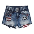 thumbnail image 6 of Y-Sunset Women's American Flag Ripped Denim Shorts, Mid Rise Distressed Jean Shorts with Pockets, Casual Summer Shorts for 4th of July(Blue/L), 6 of 7