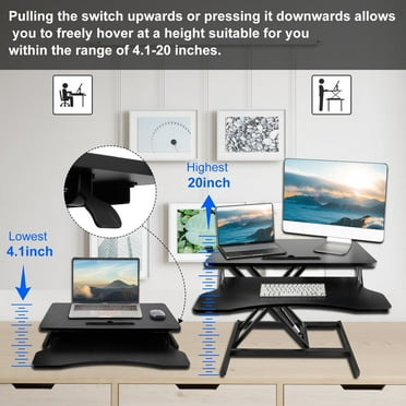 32'' Height Adjustable Standing Desk, Converter Tabletop, Dual Monitor Riser Workstation, Black