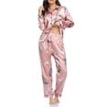 thumbnail image 3 of Gvmfive Women Silk Satin Loungewear Button Down Printed Long Sleeve Top and Pants Sleepwear Pj Set, 3 of 4