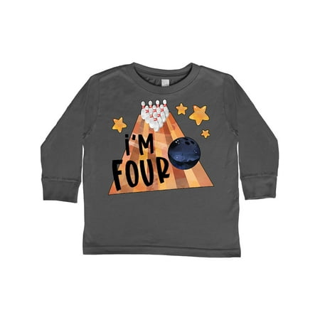 

Inktastic I m Four Bowling Ball and Pins 4th Birthday Gift Toddler Boy or Toddler Girl Long Sleeve T-Shirt