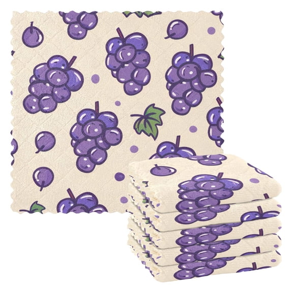 6 Pieces of Kitchen Towels 11x11Inch Kitchen Dish Cloths Kitchen Dish Towels Reuseable Cleaning Cloths Purple Grape