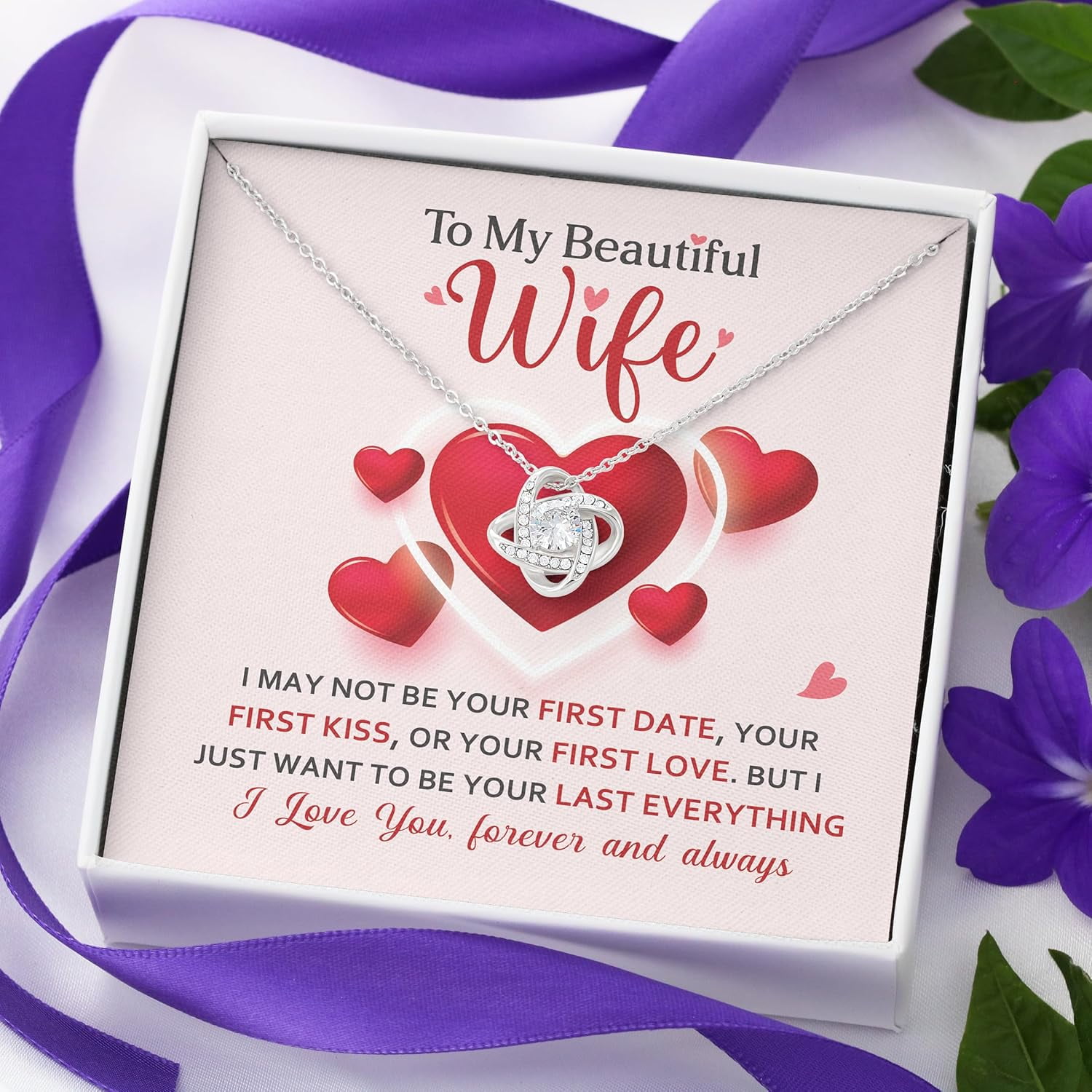 To My Wife Necklace from Husband - Unique Anniversary & Birthday Gift Ideas, Romantic Love Knot Jewelry for Best Wife, Soulmate Present, Beautiful  Future Wife Wedding, Mothers Day Gifts