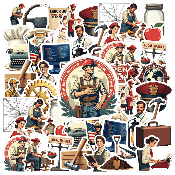 realistic Labor Day Stickers, Waterproof Labor Day Sticker for Water Bottle Laptop Phone Cases Planner Skateboard Luggage Helmet Party Favor Decor, Ideal for Adults Teens Teacher Rewards