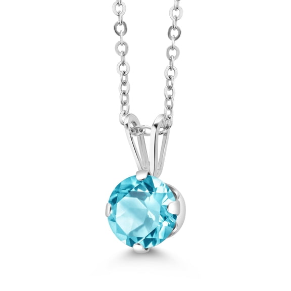 Gem Stone King 925 Sterling Silver Swiss Blue Topaz Pendant Necklace for Women (1.00 Cttw, Gemstone November Birthstone, Round 6MM, with 18 inch Chain)
