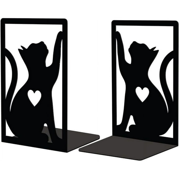 Metal Bookends for Shelves Study Cast Iron Cute Cats Rustic Book Stoppers Support Holder Bookends Used on Desk Shelf Farmhouse Room for Small Heavy Duty Books 4.7"x3.5"x7" 1 Pair(Cats)