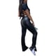 thumbnail image 1 of Pantalones De Cintura Alta, Dobladillo Con Abertura, Corte Entallado, Elegantes, Largos, Aspecto De Cuero De Imitación, Pantalones De Mujer Negro Negro S, 1 of 6