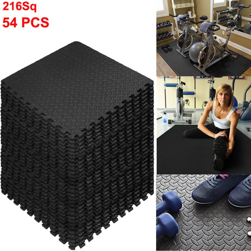 Lot 18 Interlocking EVA Foam Floor 72 Sq Ft Mat Exercise Pad Black Gym Equipment 