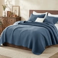 thumbnail image 2 of Exclusivo Mezcla Full Queen Quilt Bedding Set, Stripe Stitching Navy Quilts Queen Size for All Seasons, Soft Lightweight Microfiber Bedspreads Coverlets Bed Cover, 90"x96", 2 of 6