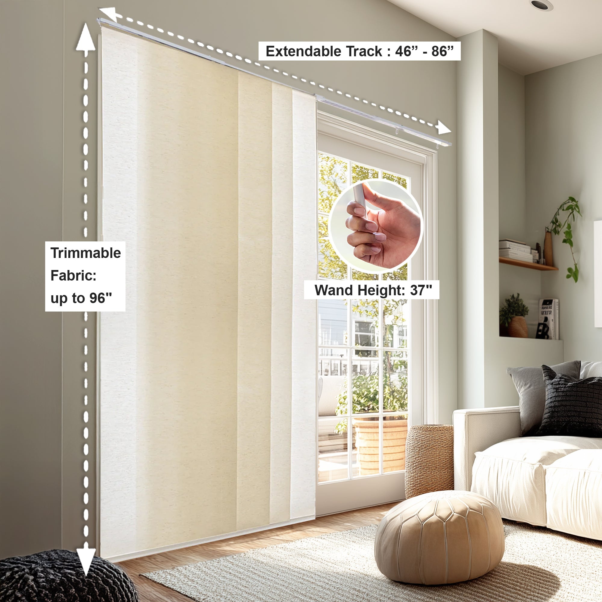 CHICOLOGY QUAD RAIL SLIDING PANEL Country Ivory (Light Filtering) W:46-86 x H:Up-to 96 inches