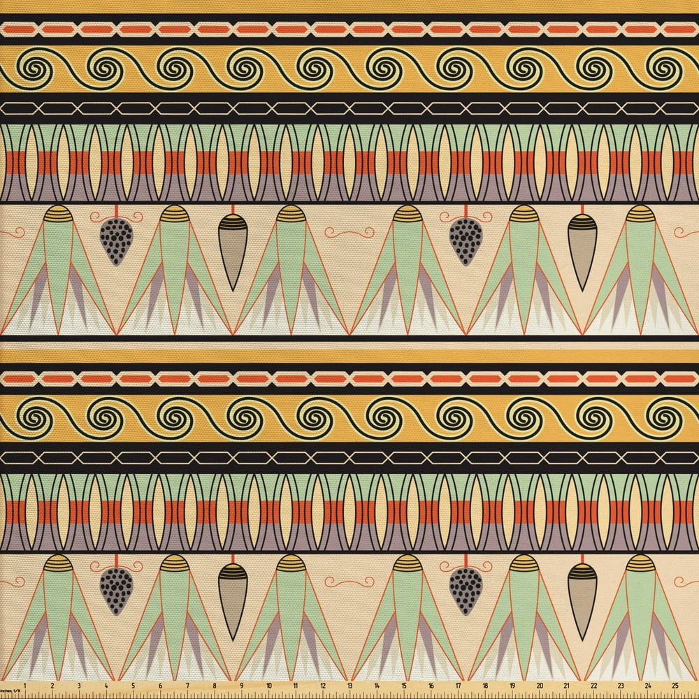 Egyptian Fabric by The Yard, Colorful Abstract Borders Traditional Old