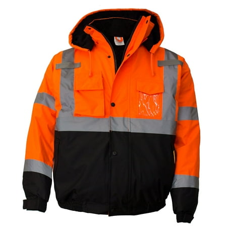 Men's ANSI Class 3 High Visibility Bomber Safety Jacket, Waterproof - Orange / Extra