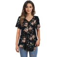 thumbnail image 6 of McVanedy Women's Pleated Flare Top V Neck Button Plus Size Short Sleeve Top M-4XL, 6 of 9