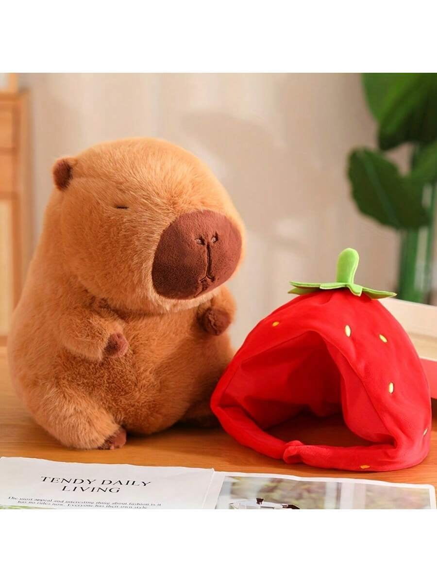 Capybara Wearing Strawberry Headbands Plush Toy Simulation Anime Toy Cute Doll Stuffed Animals Soft Doll Plush, Birthday Gifts, Festival Decor