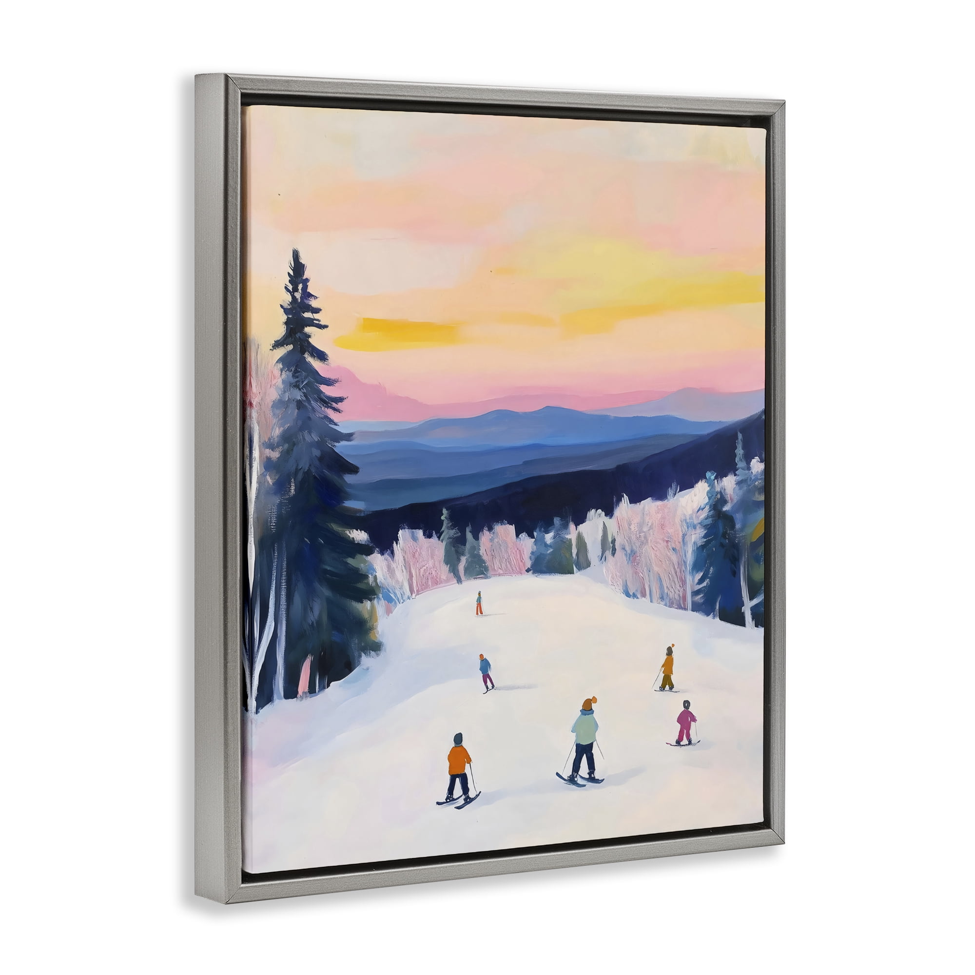 Stupell Industries Snowy Mountain Skiers at Sunset Gray Framed Floater Canvas Wall Art, design by The Prints Vibe