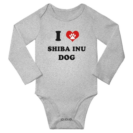 

I Heart Shiba Inu Dog Baby Long Bodysuits (Gray 12-18 Months)