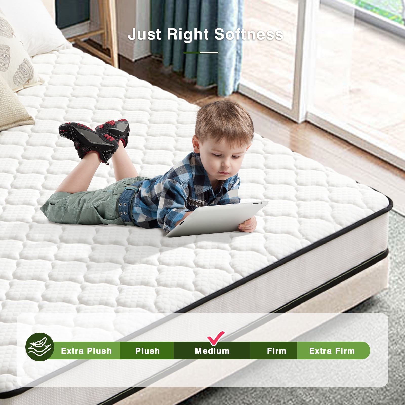 Twin Mattress, 6 inch Hybrid Mattress in a Box with Washable Cover Medium Firm Pressure Relief, CertiPUR-US Certified