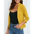 thumbnail image 2 of Women's 3/4 Sleeve Blazer Open Front Cardigan Shrugs Ruched Sleeve Office Cropped Blazer Jacket, 2 of 5
