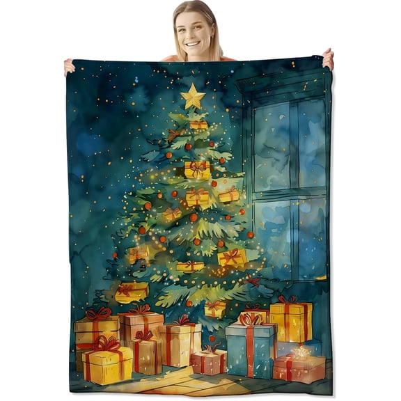 Christmas Blanket for Kids Women Men, Soft Lightweight Christmas Tree Throw Blanket for Sofa Bed Traveling Camping Idea Christmas Decor 50x60 inches