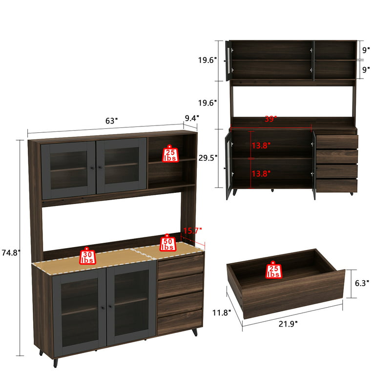 FUFU&GAGA 15.7 in. D Black Wood 5-Tiers Standing Baker's Racks with Storage Shelves Metal Frame Kitchen Organizer Rack