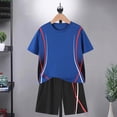 thumbnail image 2 of KPOPLK Summer Kids Clothing Sets 2Pcs Solid Color Short Sleeve Tee and Shorts Simple Boys Summer Outfits Size 7-8 Years,Blue, 2 of 6