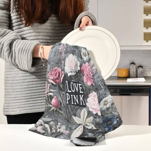BZSMCE Kitchen Towels Creative Oil Pattern Of Roses Pattern Durable Kitchen Towel