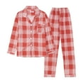 thumbnail image 4 of Arlun Women's Plaid Pajama Sets Long Sleeve Button Down Sleepwear Wide Leg Elastic Waisted Trousers Nightwear Lightweight Breathable Soft Fashion Checkered Loungewear Sets Pink XL, 4 of 7