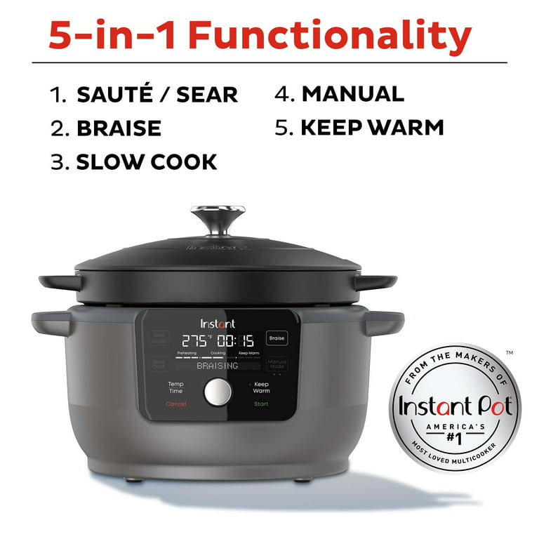  Instant Electric Round Dutch Oven, 6-Quart 1500W, From the  Makers of Instant Pot, 5-in-1: Braise, Slow Cook, Sear/Sauté, Food Warmer,  Cooking Pan, Enameled Cast Iron, Included Recipe Book, Red: Home 