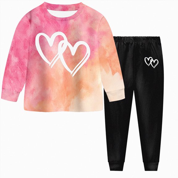 5-6 Years Child Girls 2 Piece Outfit Fall Winter 2Pcs Tie Dye Long Sleeved Pants Outfit Back-To-School Pajamas & Dailywear Girls Pink Tracksuit