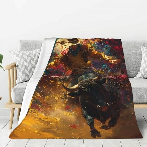 Rateoe Colorful Bull Western Man Pattern Flannel Throw Blanket, Ultra-soft Blanket for Bed, Couch, Car, Hypoallergenic Anti-pilling blanket-60"x50"(Vertical)