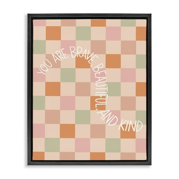 Stupell Industries Checkered You Are Brave Text & Numbers Painting Black Floater Framed Canvas Art Print Wall Art, 17 x 21