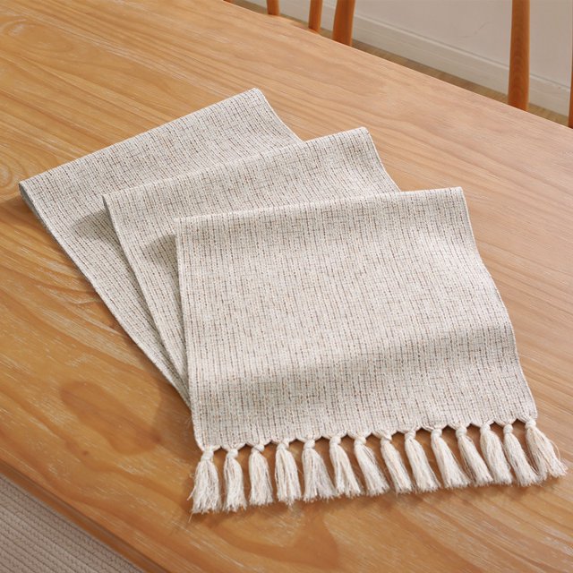Bandera de mesa de lujo ligera de color sólido de imitación de algodón y lino hecha a mano con borlas, tela para mesa de comedor, mesa de té para el hogar, bandera para mesa de café