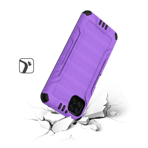 For Samsung Galaxy A22 5G Hybrid Dual Layer Slim Defender Armor Tuff Metallic Brush Texture Finishing Shockproof Hard TPU Rubber Cover ,Xpm Phone Case [Purple]