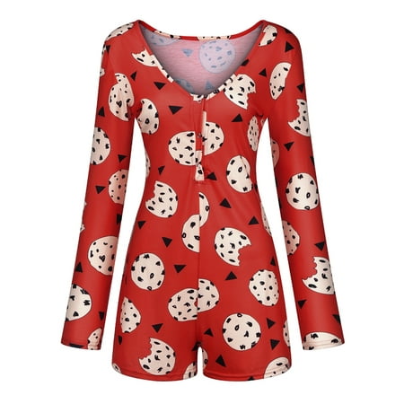

FOCUSNORM Christmas Womens Long Sleeve Leotard Romper Jumpsuit Pajamas Sleepwear
