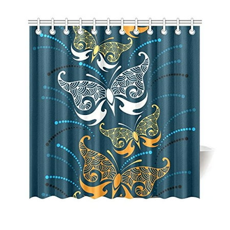 Mkhert Orange Butterfly Shower Curtain Waterproof Bath Curtain