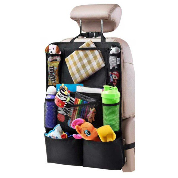 Car Backseat Organizer for Kids - Black Storage Pocket Compatible with Most Vehicles