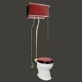 thumbnail image 2 of Renovators Supply High Tank Pull Chain Toilet w/Cherry Wooden Flat High Tank 70" to 74" Adjustable Height Brass L Pipe and Round Toilet Bowl, 2 of 10
