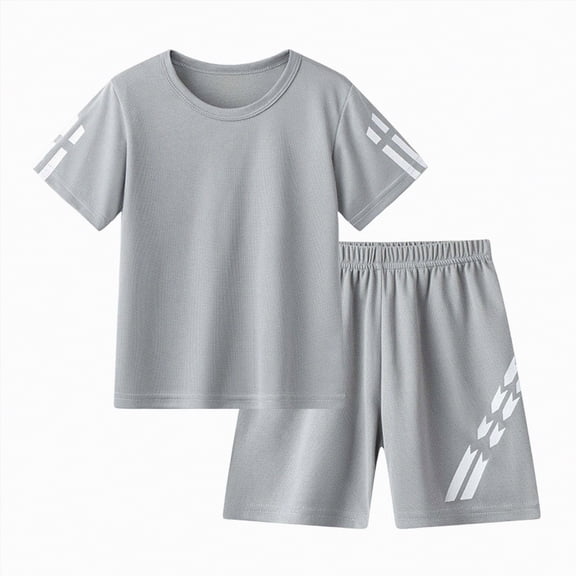 Ccpelsie Boys Summer Shorts Set - 2 Piece Casual Short Sleeve Shirt and Shorts for Boys Summer Daily Wear(Grey,12-13 Years)