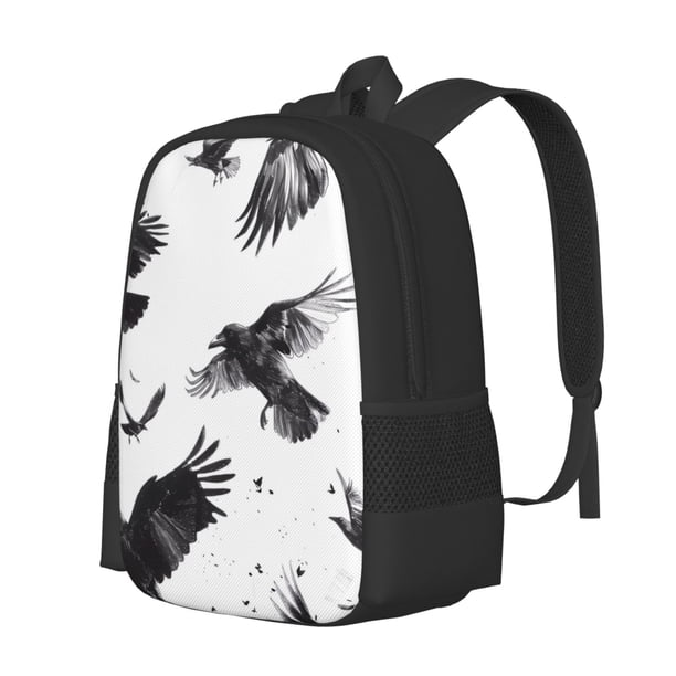 Balery Monochrome Flying Ravens Mochila para hombre y mujer - Tela Oxford 600D resistente - Gran capacidad, resistente al agua, ideal para la escuela, viajes y senderismo