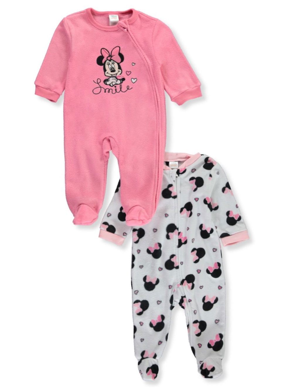 Disney Minnie Mouse Baby Girls' Smile 2Pack Footed Coveralls pink