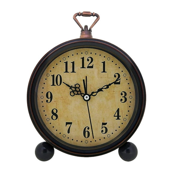 Retro Table Clock Quartz Movement Easy-to-Read Battery Operated Silent Metal Alarm Clock Desk Decoration